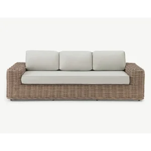 Espectacular sofá de 3 plazas de polirattan redondo extra grueso de 10 mm. Cojines de secado rápido.